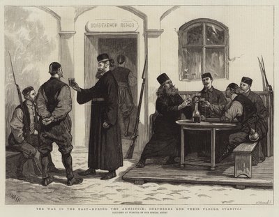 De oorlog in het oosten, tijdens de wapenstilstand, herders en hun kuddes, Ivanitza door Joseph Nash